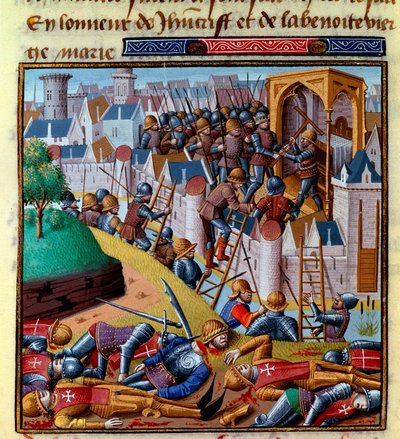 Attacco di una città fortificata Miniatura in 