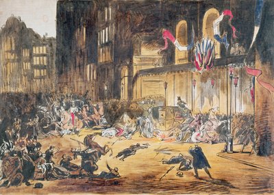 Attentato alla vita di Napoleone III e sua moglie Eugenia da parte di Felice Orsini e tre complici il 4 gennaio 1858 a Parigi da French School