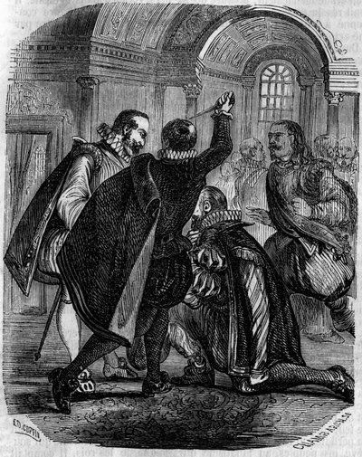 Tentato assassinio di Jean Chastel (1575-1594) sul re di Francia Enrico IV il 27 dicembre 1594. Incisione del XIX secolo da French School
