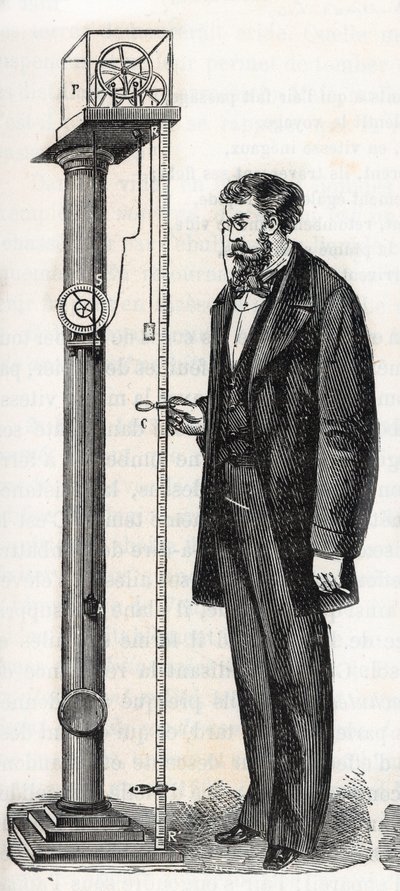 Macchina di Atwood inventata nel 1784 da George Atwood (1745-1807) - Incisione in "Sciences made available to all - Popular physics and chemistry" di Alexis Clerc - Fine XIX secolo - Collezione privata da French School