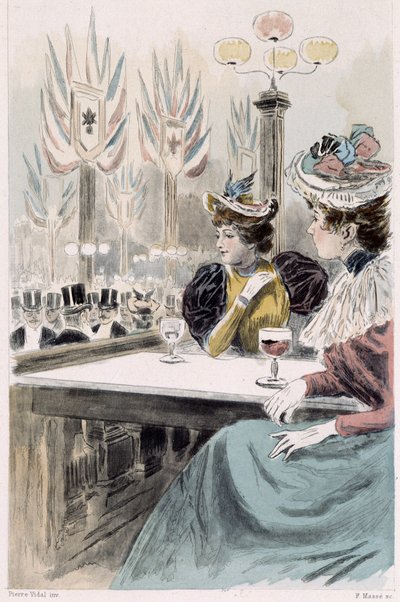 Au Moulin Rouge: donne sedute davanti a un bicchiere - in "Nos contemporains" di Octave Uzanne da French School