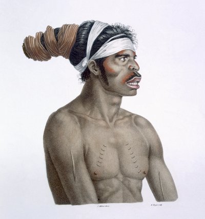 Aborigeno australiano, un uomo chiamato Cour-rou-bari-gal, da New Holland, 1812 da French School
