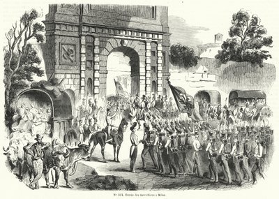 Truppe austriache che entrano a Milano, Italia, 6 agosto 1848 (incisione) da French School