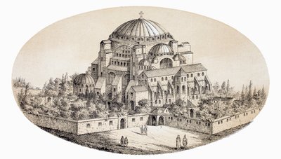 Aya Sofya Camii o Basilica di Santa Sofia, Istanbul, Turchia, da un