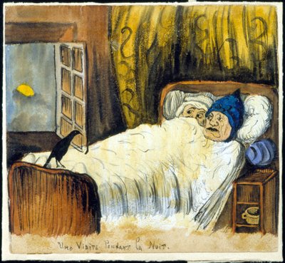 Cattivo auspicio: una visita notturna (una coppia che guarda un corvo) da French School