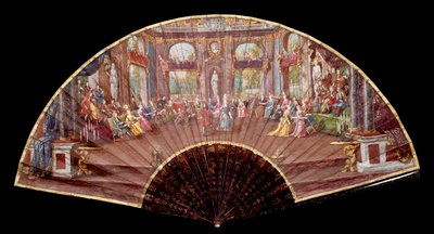 Scena di ballo alla corte sotto Luigi XIV. Ventaglio del XVIII secolo. Parigi, Arti Decorative da French School