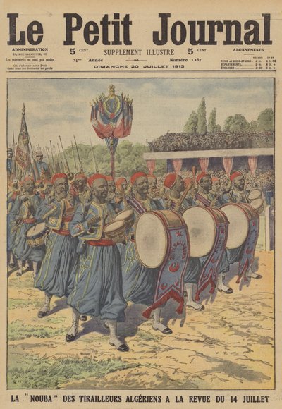 Banda dei tirailleurs algerini che marcia nella parata militare del Giorno della Bastiglia a Parigi da French School