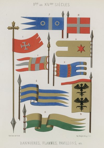 Bandiere, stendardi, bandiere dal X al XIV secolo da French School