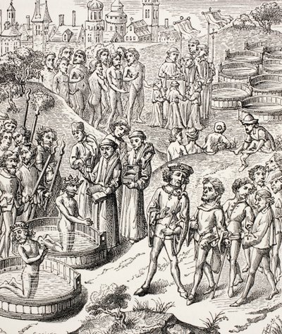 Battesimo dei Sassoni conquistati da Carlo Magno, da Vita militare e religiosa nel Medioevo di Paul Lacroix, pubblicato a Londra c.1880 da French School