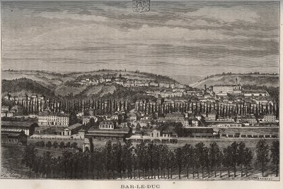 Bar-le-Duc - dipartimento della Mosa - incisione in "La France illustrée: geografia, storia, amministrazione statistica" di V.A. Malte-Brun. 1884 da French School