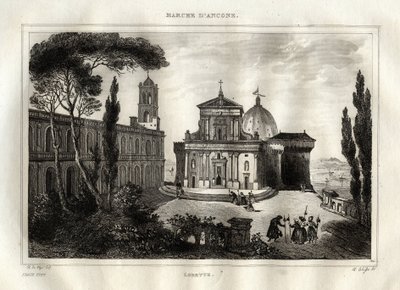 Basilica della Santa Casa - Loreto - Santuario di Loreto - Basilica di Nostra Signora di Loreto - Santa Casa di Loreto o Casa di Nazareth - Incisione da Italia pittoresca - Pittura storica e descrittiva dell