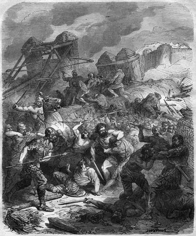 Battaglia di Alesia, guerre galliche, 52 a.C. (incisione) da French School