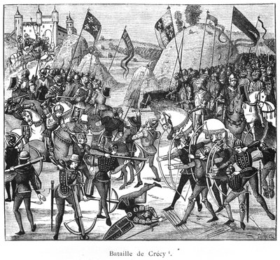 Battaglia di Crecy nel 1346, copia delle Cronache di Froissart da French School