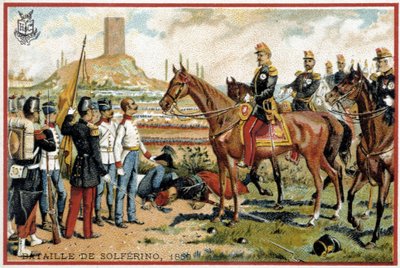 Battaglia di Solferino: Vittoria nella Battaglia di Solferino contro gli austriaci nel 1859 - Divisione Forey. Cromolitografia Liebig da French School