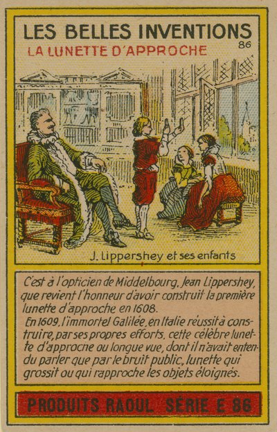 Carta delle belle invenzioni, telescopio da French School