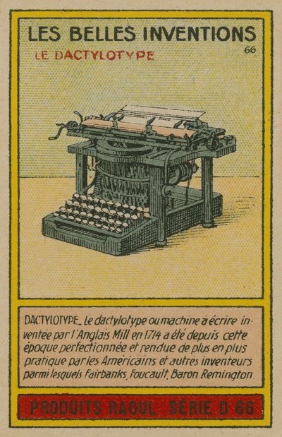 Carta delle belle invenzioni, macchina da scrivere da French School