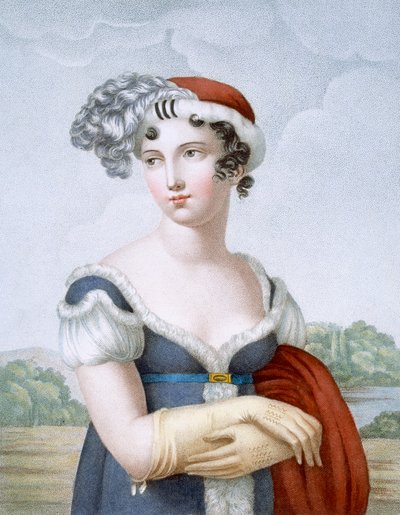 Bella signora vestita in stile polacco, inciso da L. Dibart da French School