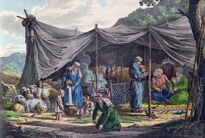 Accampamento beduino in Libano, inizio XIX secolo (incisione a colori) da French School