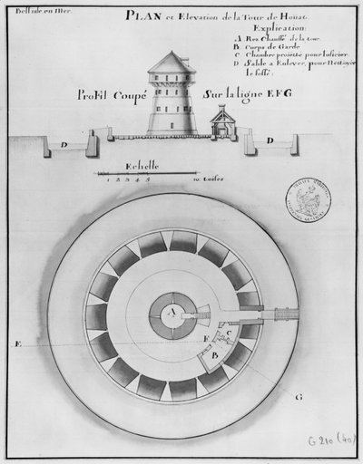 Belle Isle en Mer, pianta ed elevazione della torre di Houat, 1745 da French School
