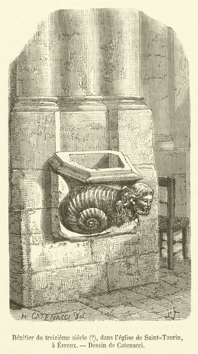 Acquasantiera del tredicesimo secolo?, nella chiesa di Saint-Taurin, a Evreux da French School