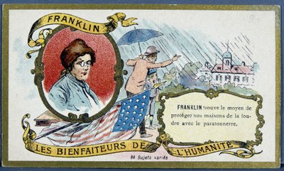 Benjamin Franklin, politico e fisico americano (1706-1790) e il parafulmine da French School