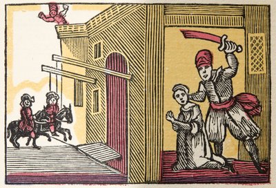 Barbablù da Histories or Tales of Past Times told by Mother Goose, With Morals, di M Perrault, pub. 1925 (stampa xilografica colorata a mano) da French School
