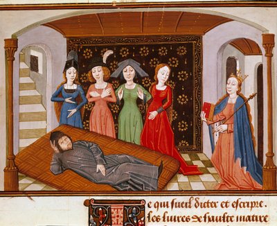 Boezio circondato dalla Filosofia e dalle Muse. Miniatura tratta da 