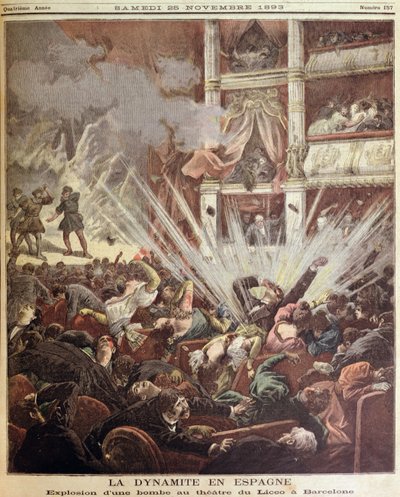 Esplosione di una bomba al Teatro Liceo, Barcellona, illustrazione da Le Petit Journal, 25 novembre 1893 da French School