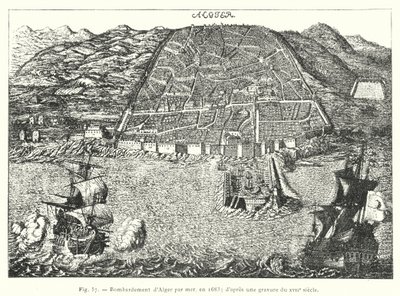 Bombardamento di Algeri dal mare, nel 1683; secondo un