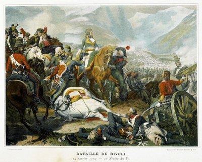 Bonaparte (al centro), dopo la sua vittoria sugli austriaci alla Battaglia di Rivoli (Italia) il 14 gennaio da French School