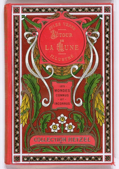 Copertina del libro Intorno alla Luna di Jules Verne (1828-1905), edizioni Hetzel, fine del XIX secolo da French School