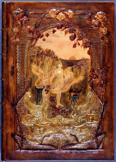 Copertina del libro, raffigurante una donna nuda che sparge rose in un paesaggio, 1904 da French School