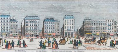 Boulevard Poissonnière - Rue Saint-Barbe - Rue Saint-Étienne - Rue Notre-Dame de Reouvrance - Rue Poissonnière - incisione in 