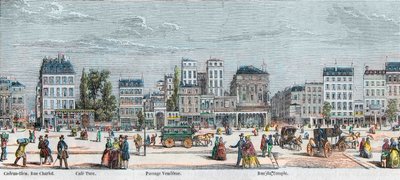 Boulevard du Temple lato sud - Rue Charlot - Café Turk - Passage Vendôme - Rue du Temple - Incisione in "Tableau-de-Paris" di Edmond Texier 1852 da French School