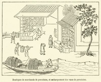 Botteghe di mercanti di porcellana, e imbarco dei vasi di porcellana da French School