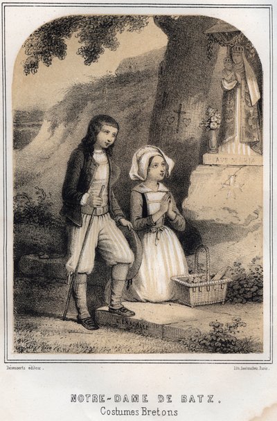 Costumi bretoni - Notre-Dame de Batz - incisione in "Le serate di mio zio ricordi e racconti di viaggi" di MORING MICHEL - Fine XIX secolo da French School