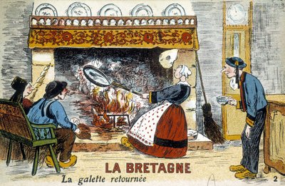 Bretagna: la galette restituita al camino (crepes) - cartolina, inizio XX secolo da French School