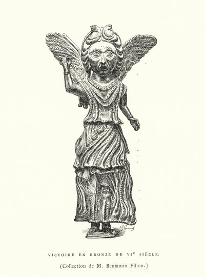 Figura in bronzo della Vittoria, VI secolo (incisione) da French School