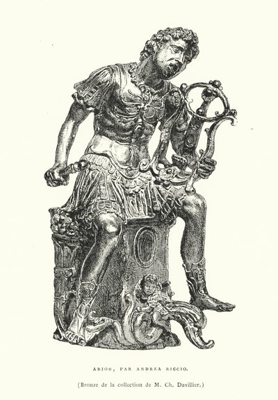 Figura in bronzo del poeta greco antico Arione, dello scultore rinascimentale italiano Andrea Riccio, fine XV o inizio XVI secolo (incisione) da French School