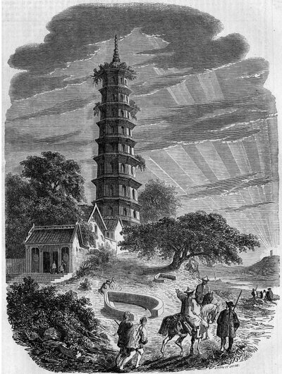 Architettura buddista: vista esterna della Pagoda Ottagonale sull