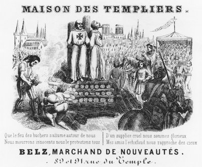 Rogo dei Templari, intestazione di una bottega di drappi, Maison des Templiers, Belz, rue du Temple, Parigi, c.1840 da French School