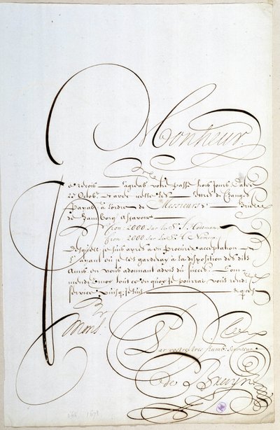 Calligrafia: Lettera di conti calligrafata intorno al 1678 da François de Bruyn da French School