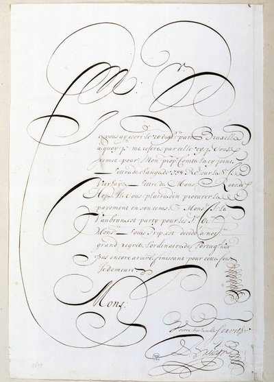 Calligrafia: Lettera di conti calligrafata intorno al 1678 da François de Bruyn. Biblioteca Storica della Città di Parigi da French School