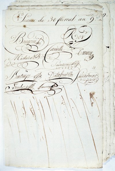 Calligrafia: foglio del registro della Società Accademica di Scrittura, 30 Floreal anno IX da French School