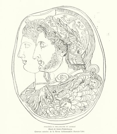Cammeo del faraone egiziano Tolomeo Filadelfo e sua moglie Arsinoe, III secolo a.C. (incisione) da French School