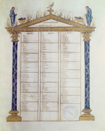 Canone degli Evangelisti, dai Vangeli di Ebbo, c.816-835 da French School