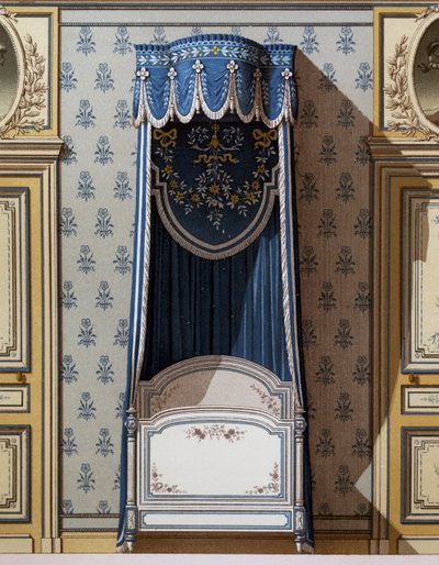 Letto a baldacchino, progetto decorativo per le pareti della camera da letto da French School