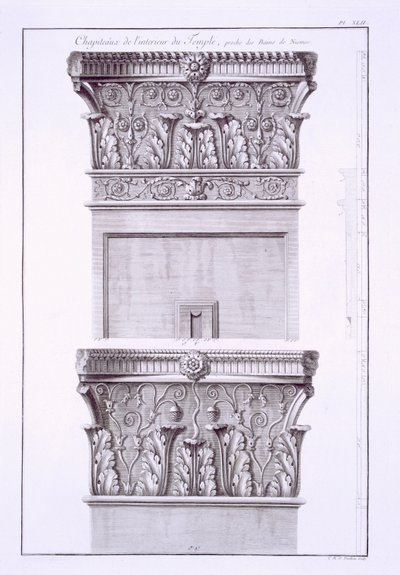 Capitelli dal tempio vicino alle Terme Romane, Nimes da French School