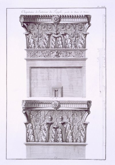 Capitelli dal tempio vicino alle Terme Romane, Nimes, da Antiquites de la France: Vol I, Monuments de Nimes da French School