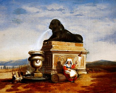 Capriccio di rovine romane con una contadina italiana che fila, c.1825 da French School